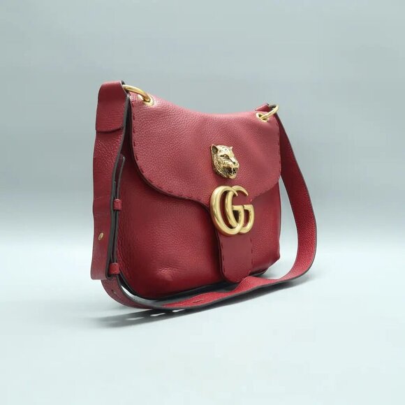 100% Authentic GUCCI GG Marmont Animalier Red Leather Shoulder Bag 1026-121724 - Picture 3 of 12